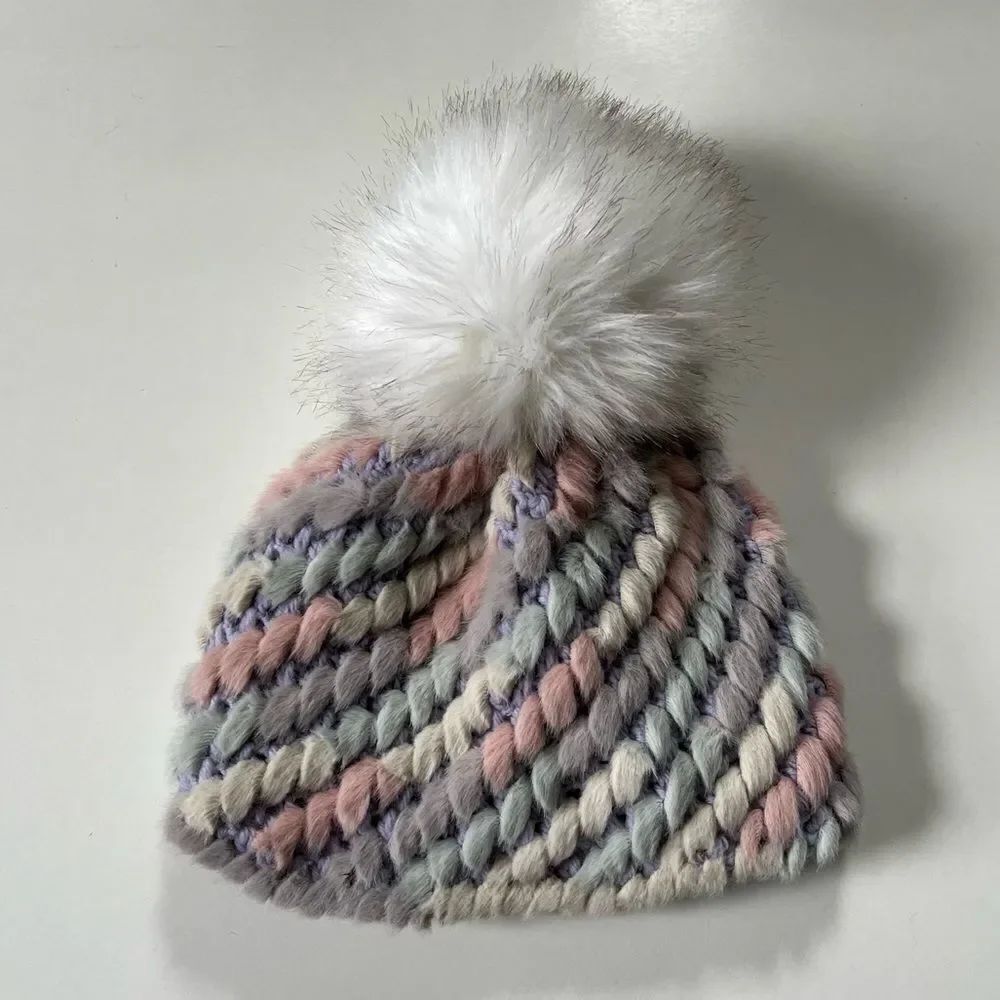 Jocelyn X Terez NY Pineapple Multicolor Knit Faux Fur Hat OS